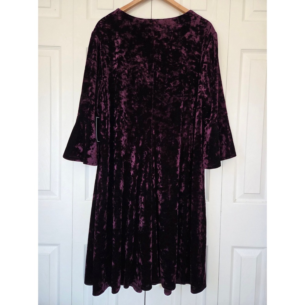 Jessica Howard Dress Crushed Velvet Bell Sleeve‎ Women 24W Plum NWT - Picture 4 of 7